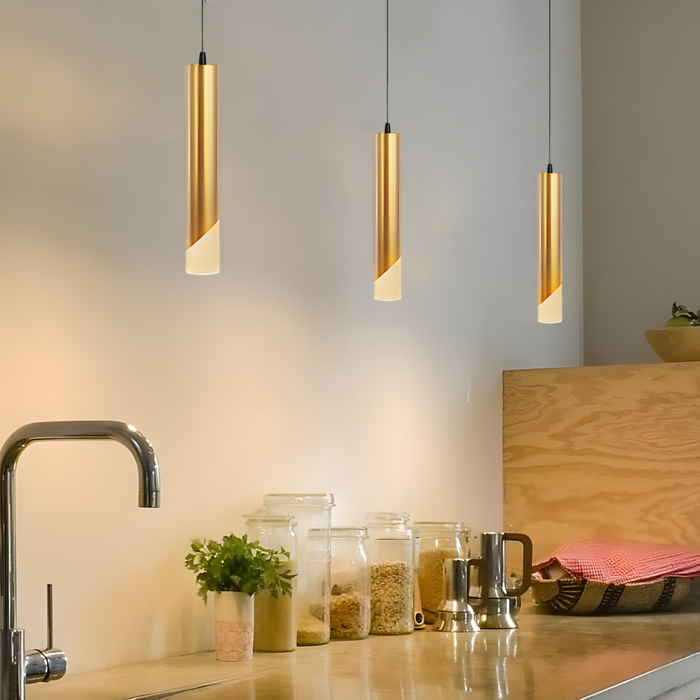 Hardware Slender Cylinder 3 Step Dimming Gold Modern Led Pendant Lights