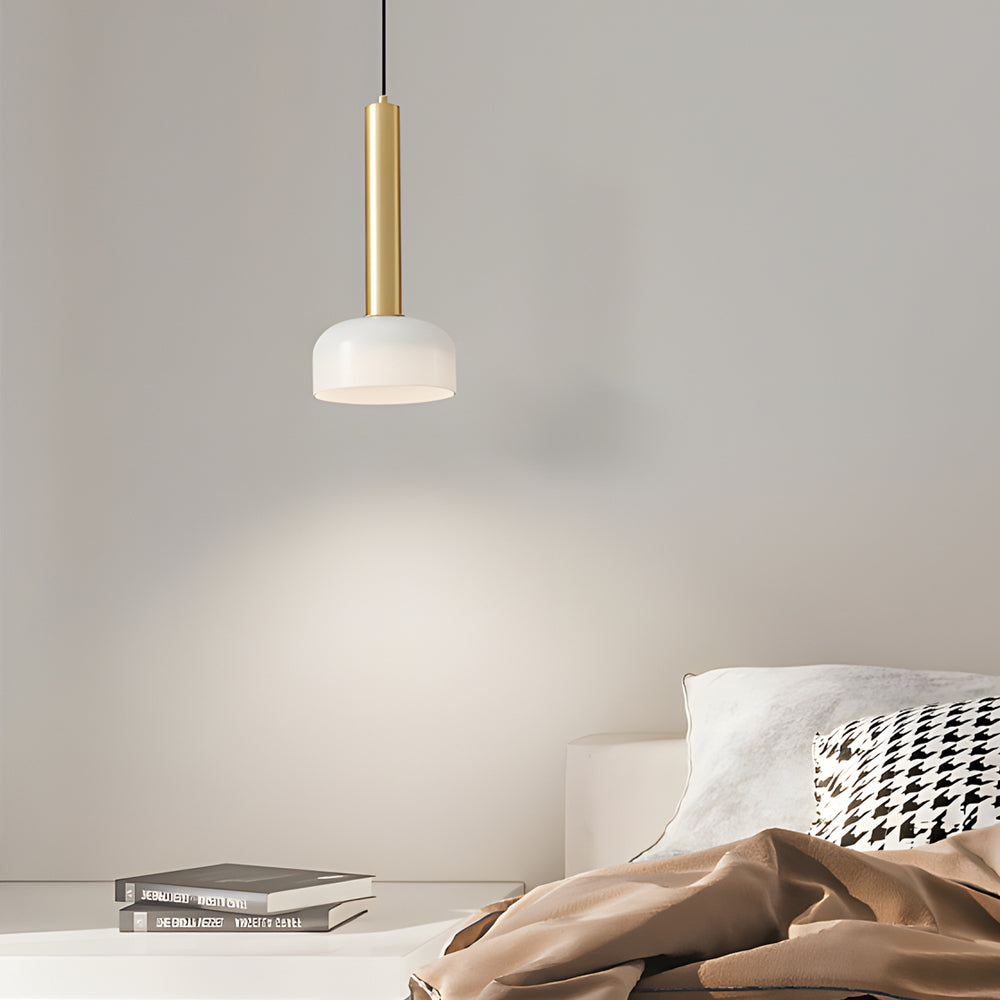 Modern Copper Tube 1 Light White Glass Bowl Pendant Light