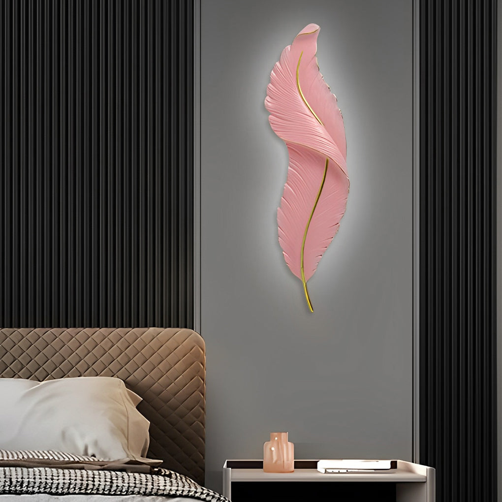 Luxury Modern Feather Wall Sconce with LED Lighting, Hand-Painted Gold Accents