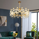Golden Luxury 24 Light Crystal Flower Chandelier For Living Room