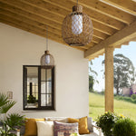 Outdoor Rattan Pendant Lights 10W Rustic Modern Led Ceiling Hanging Lantern Lights