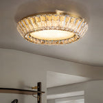 Quicksand Drum Crystal Chandelier Flush Mount Titanium Gold Ceiling Light