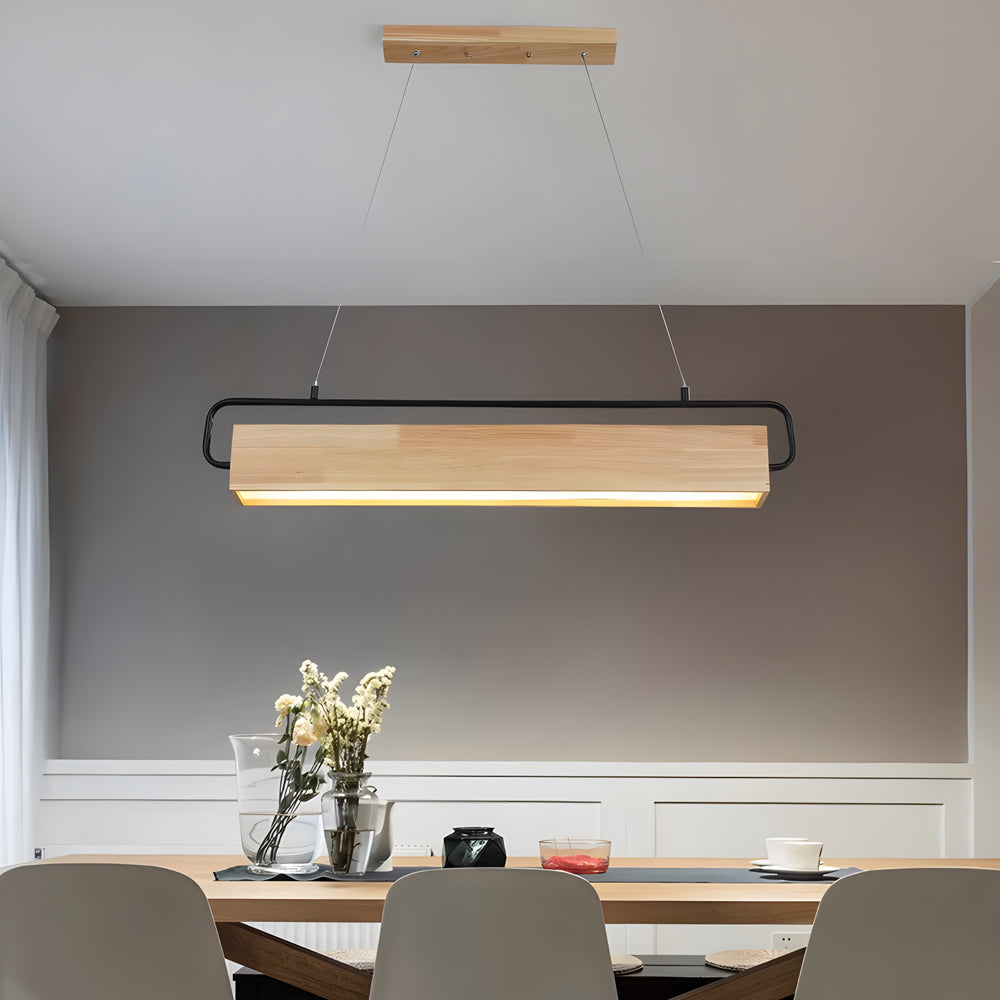 Wooden Led Dining Pendant Light Rectangle