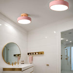 Round Semi Flush Wooden Ceiling Light