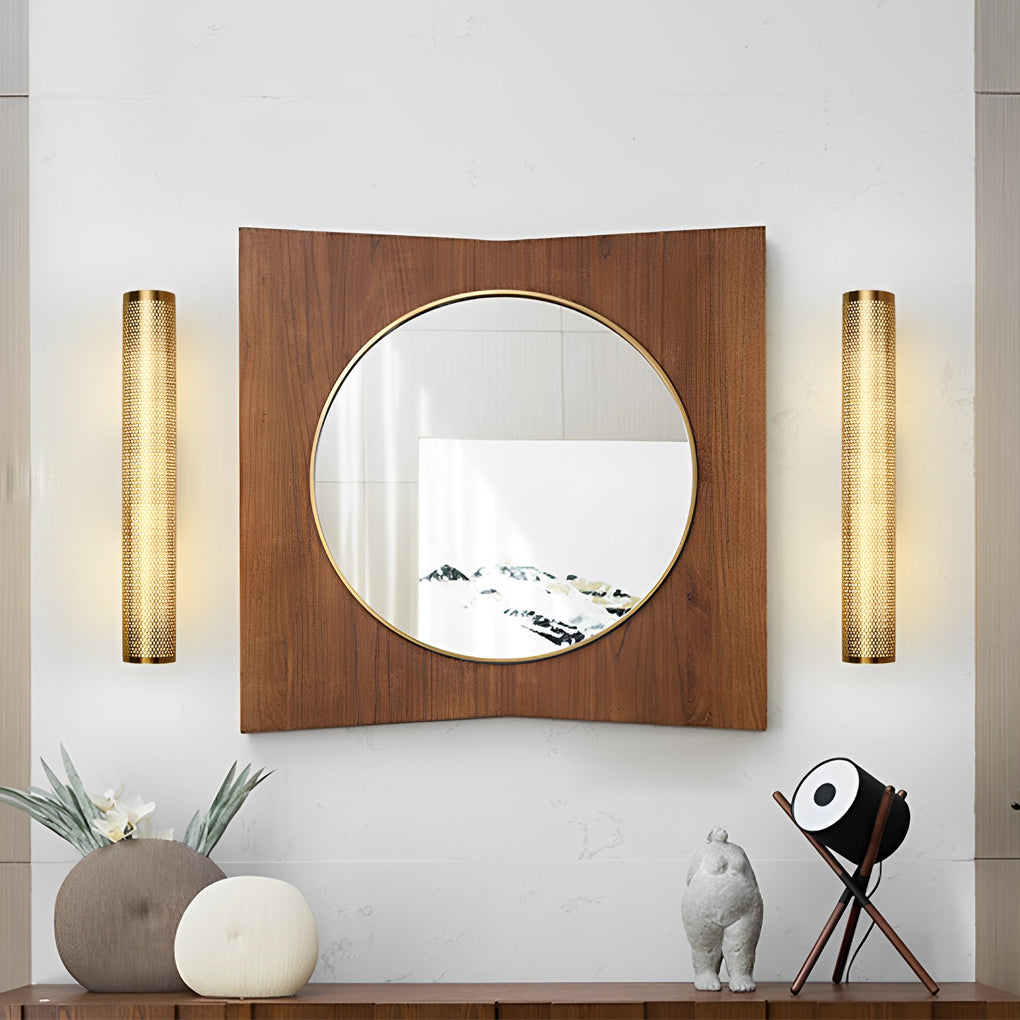 Gold Perforated Cylindrical Bathroom Vanity Light Mesh Design