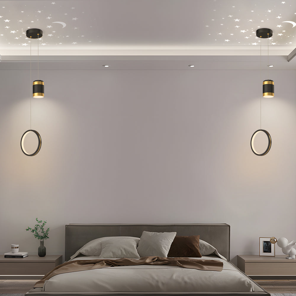 Creative Starry Projection Ring 3 Step Dimming Modern Led Pendant Lights