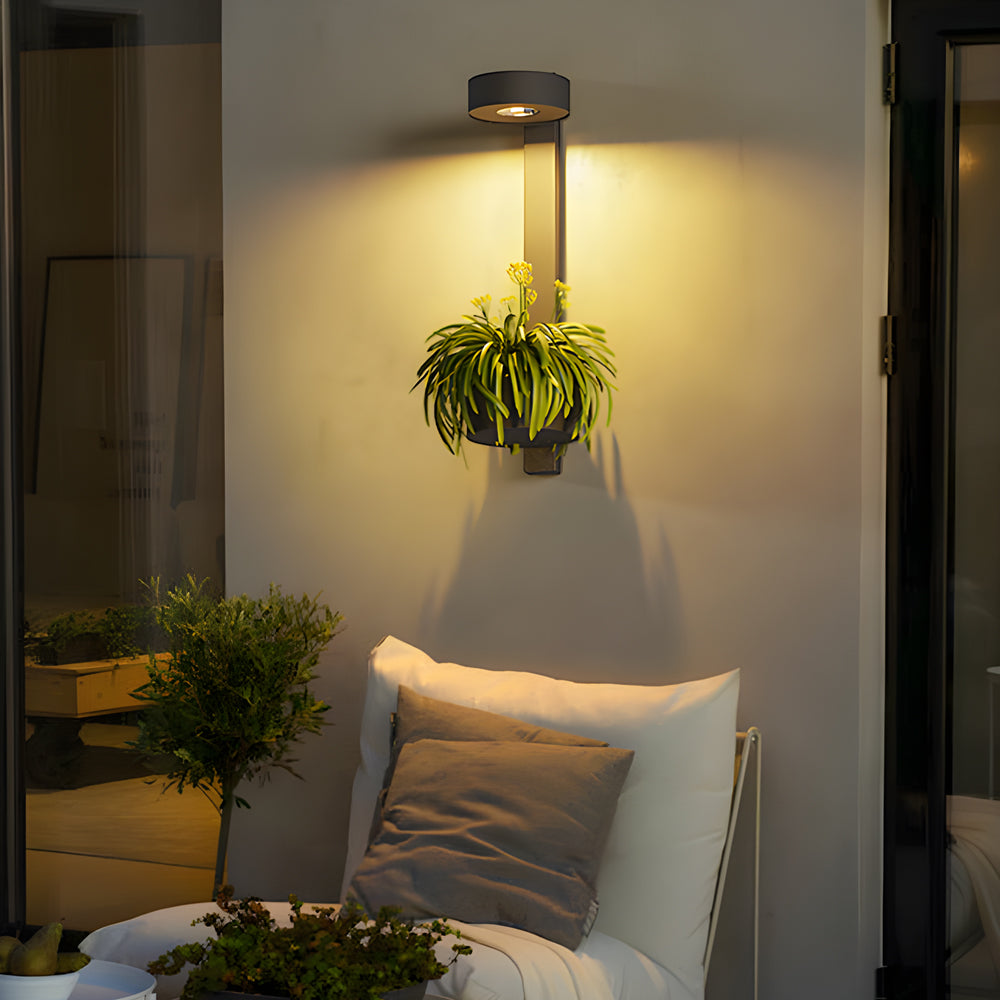 1 Light Solar Wall Mounted Plant Stand Outdoor Wall Light With Planter