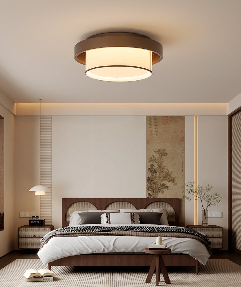Auralyn Ceiling Light – Layered Fabric Flush Mount in Bronze