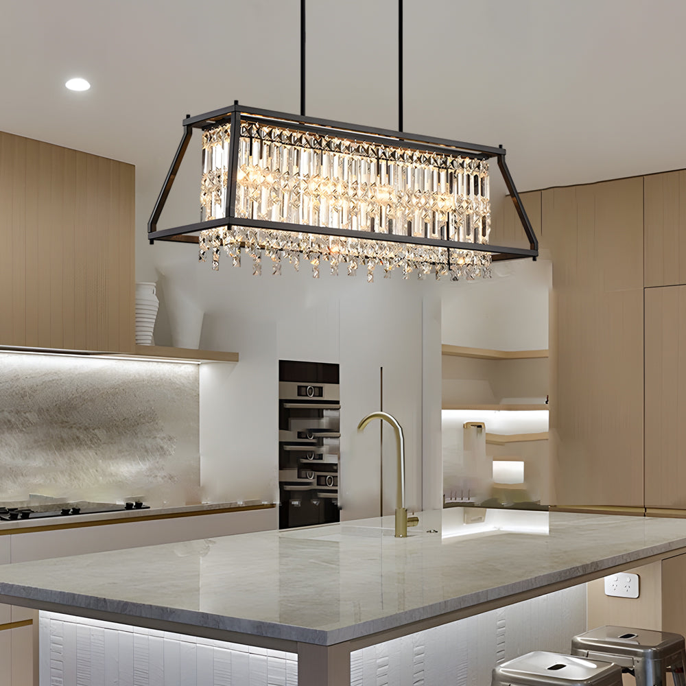 Trapezoidal Black Metallic Crystal Dining Room Chandeliers 2 Sizes