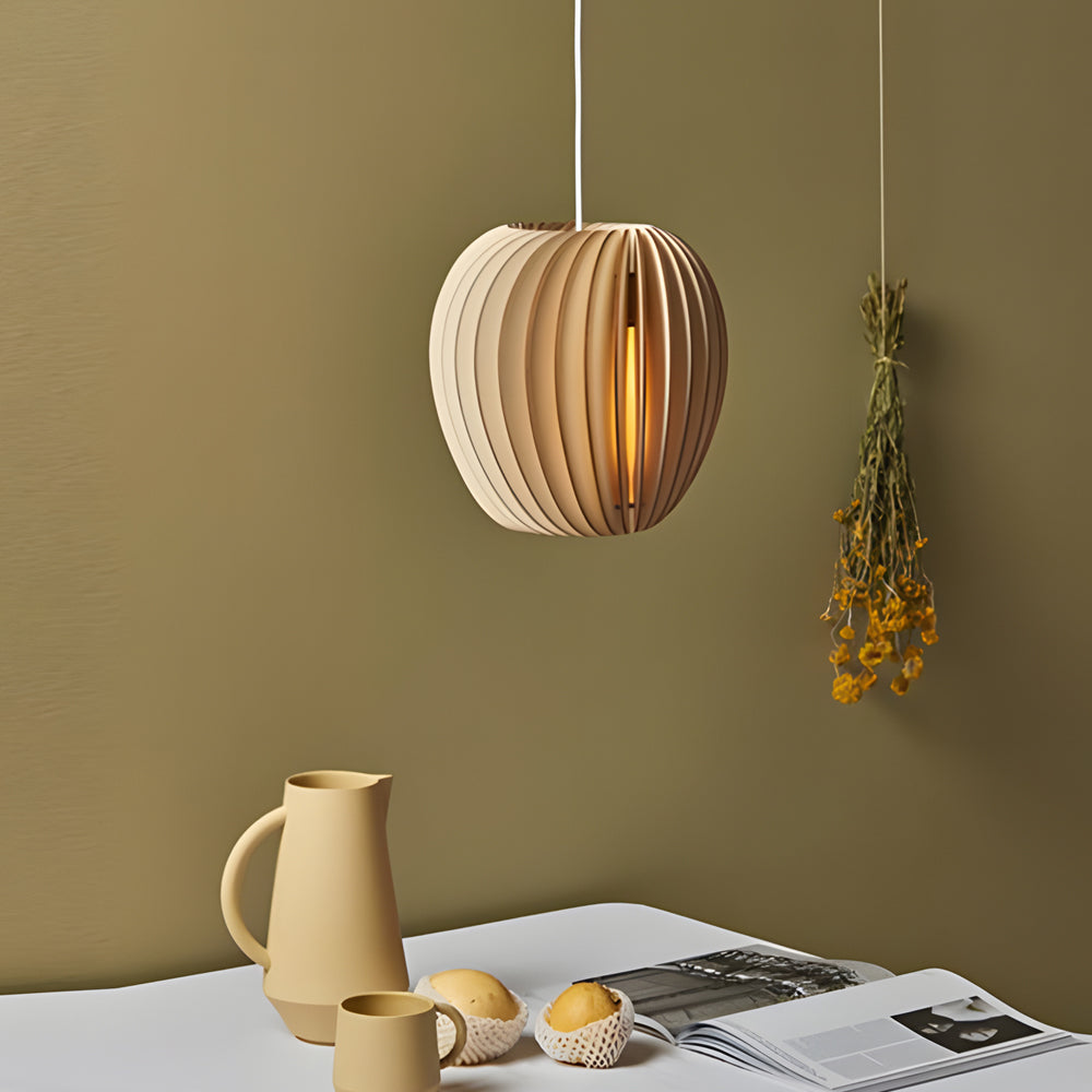 Handmade Wood Veneer Lanterns Led Nordic Japanese Style Pendant Lights