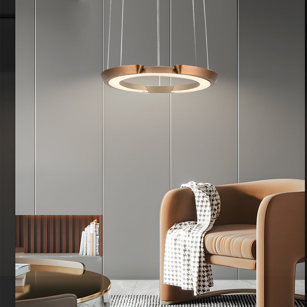 Modern Led Ring Shaped Pendant Light With Acrylic Shades For Living Room
