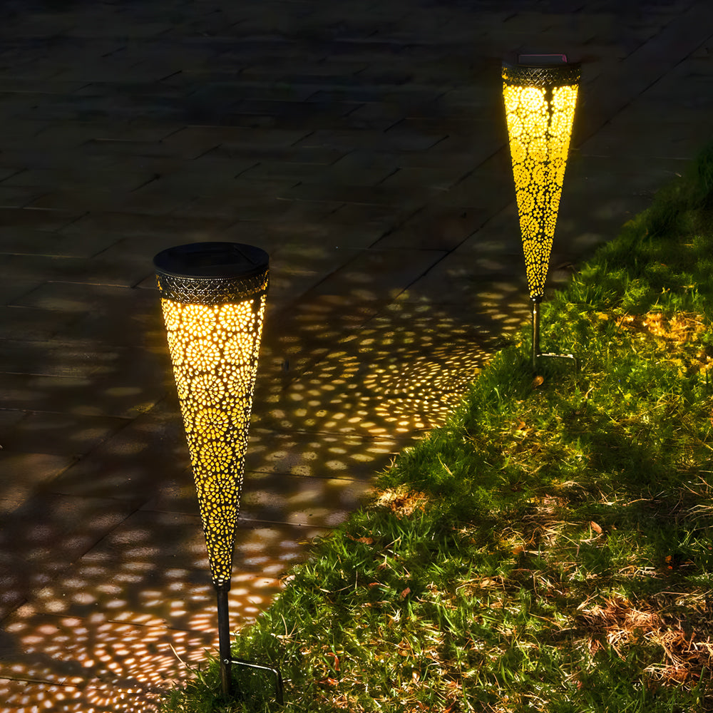 2 Pack Hollow Conical Solar Lights Garden Stake
