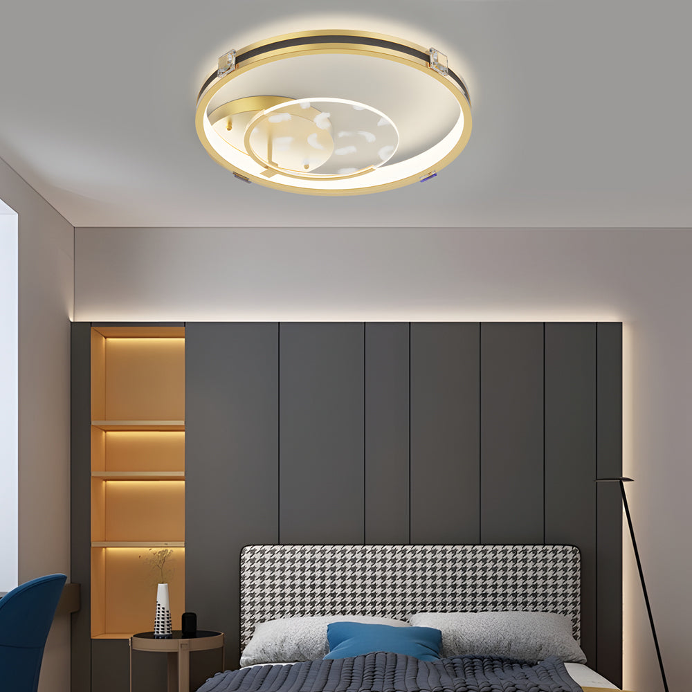 Round Acrylic Feathers Three Step Dimming Led Modern Ceiling Light Fixture