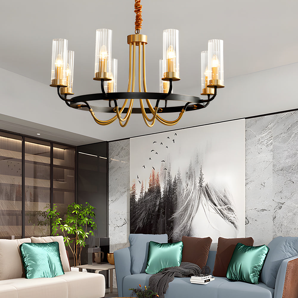 6 8 Light Candlelight Wagon Wheel Chandelier With Glass Shades