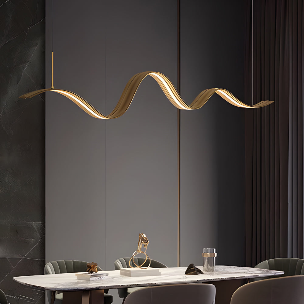 1 Light Linear Led Brass Elegant Flow Wave Pendant Light For Kitchen Island