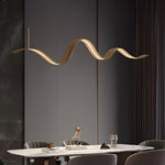 1 Light Linear Led Brass Elegant Flow Wave Pendant Light For Kitchen Island