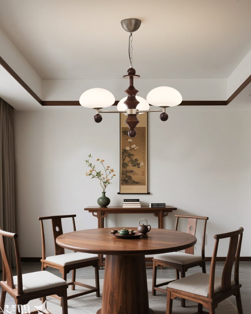 Elswyth Modern Wood and Opal Glass Chandelier for Dining Room and Living Room