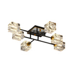 Modern Copper Crystal Cube Semi Flush Mount Light Fixture 4 6 8 Light