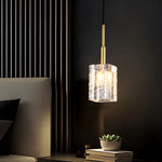 Crystal Cube Brass Pendant Light 1 Light Copper Rod Kitchen Island Lighting