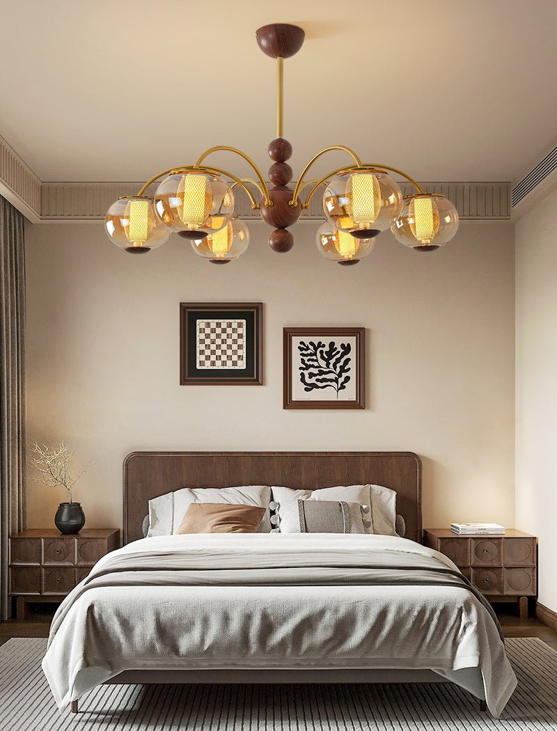 Solstice Bloom Chandelier — Amber Glass & Gold Modern Pendant Light