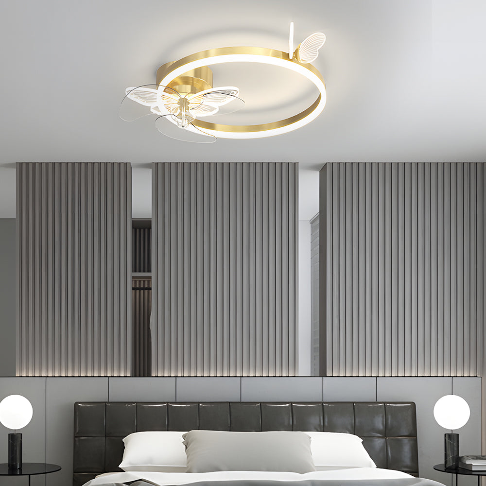 Ring Acrylic Butterflies Three Step Dimming Led Mute Modern Ceiling Fans