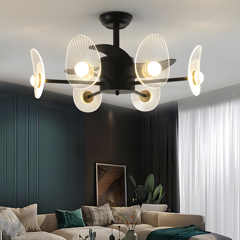 31 In Black Round Acrylic Ceiling Fan With Light And Remote 3 Blades