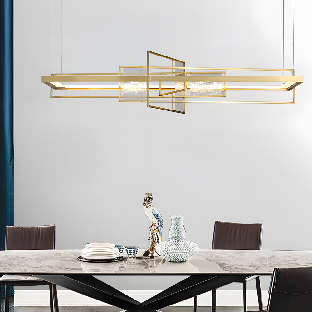 Rectangular Iron Frame Glass Decor Led Chandeliers Hanging Lights