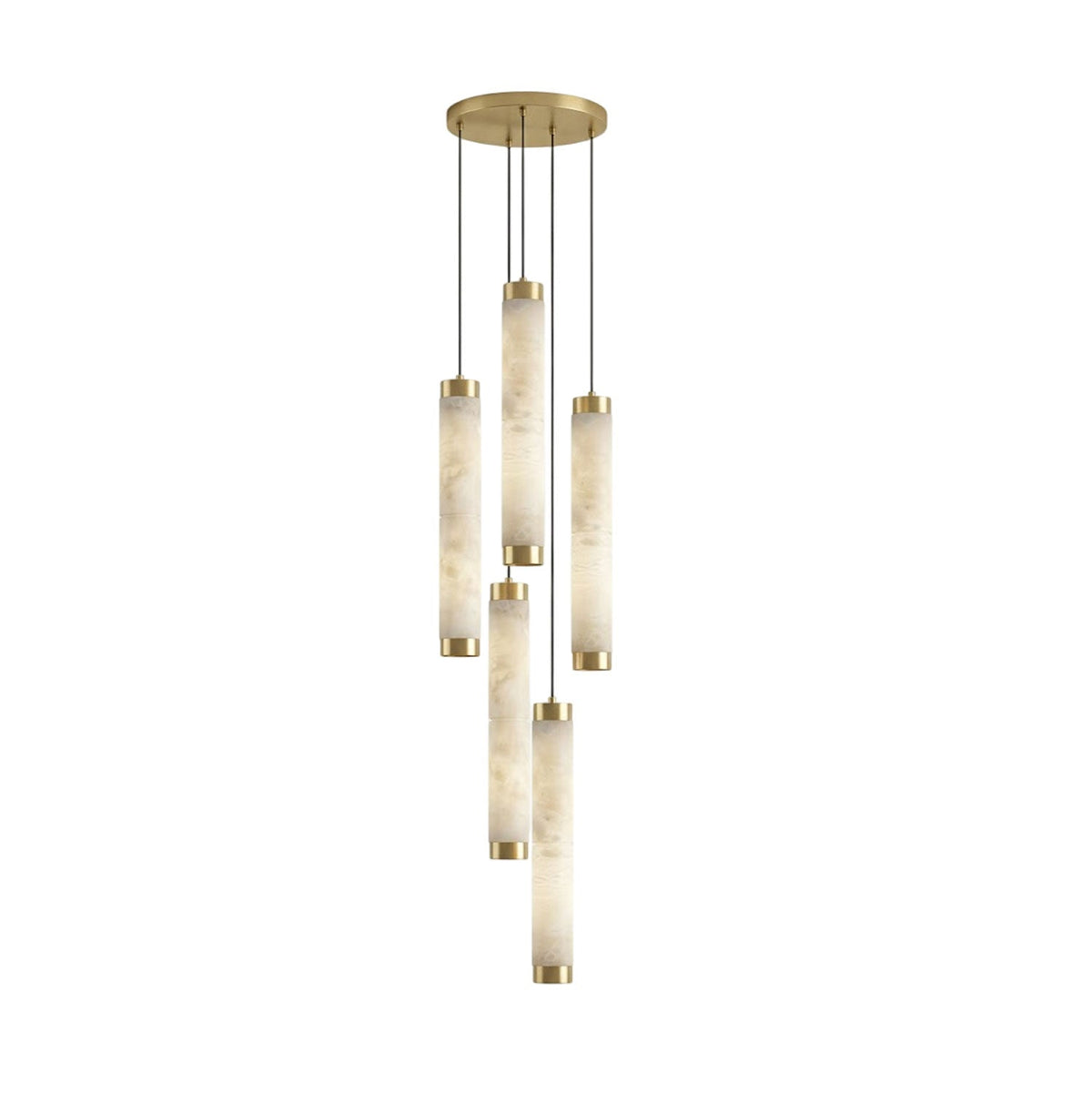 Aria Alabaster Pendant Light – Modern Brass LED Chandelier for Dining Room & Foyer