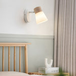 Wood Glass Cone Rotatable Light Wall Sconce White