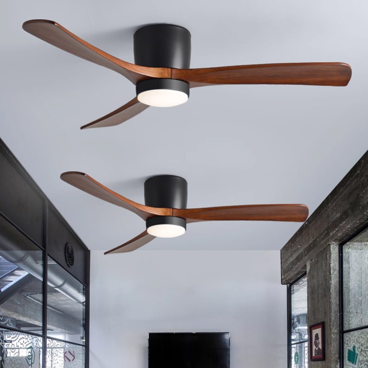 Nordic Wood Ceiling Fan with LED Light – Modern Flush Mount for Living Spaces