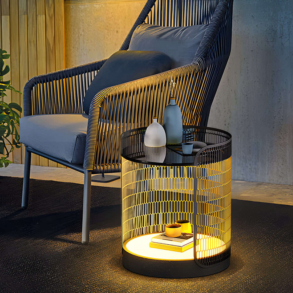 19 Inch Led Open Mesh Outdoor Floor Lamp With Table