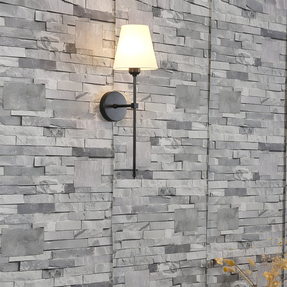 Modern 1 Light Black Gold Wall Sconce With White Linen Fabric Shade