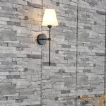 Modern 1 Light Black Gold Wall Sconce With White Linen Fabric Shade