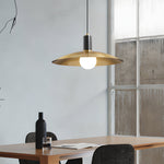 1 Light Mid Century Brass Flared Pendant Light With White Glass Shade