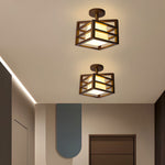 Square Walnut Wooden Frame 1 Light Semi Flush Mount Ceiling Light