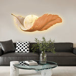 2 In 1 Wall Feather Painting Hanging Decor Led Wall Lamp Wall Clock