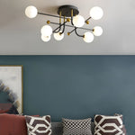 4 6 8 Light Modern Sputnik Globe Semi Flush Mount Light With White Glass Shade