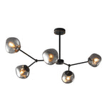 3 5 8 Light Molecule Dimpled Lava Glass Chandelier With Black Metallic Arms
