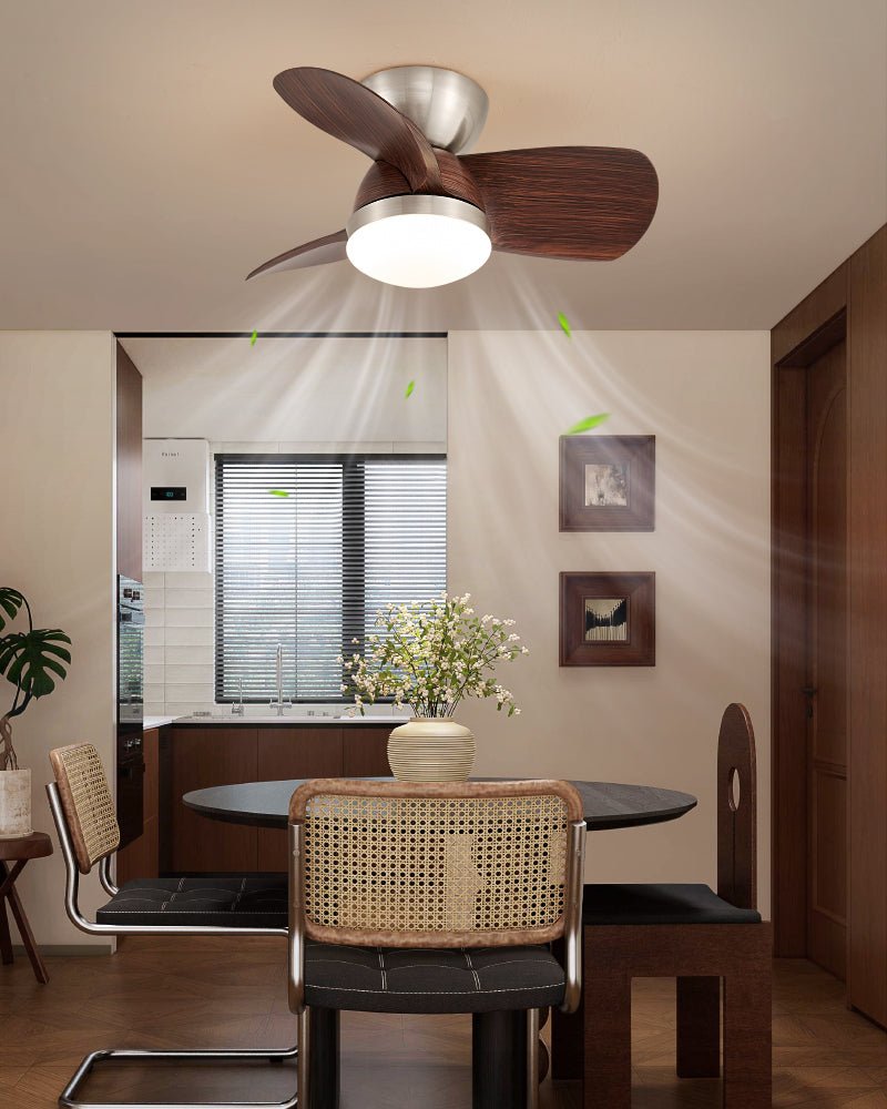 Miroter Ceiling Fan Light with LED, Flush Mount, Walnut & Nickel