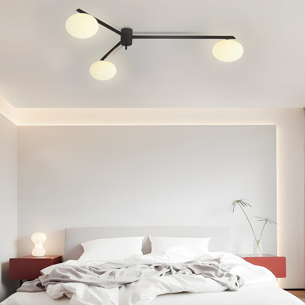 White Glass Bubble Black Semi Flush Ceiling Light