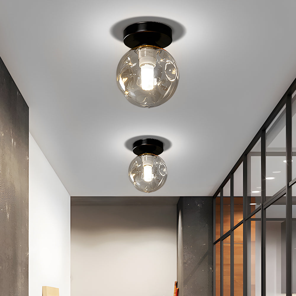 Nordic Corridor Glass Ceiling Light Fixture With Amber Smoky Shades