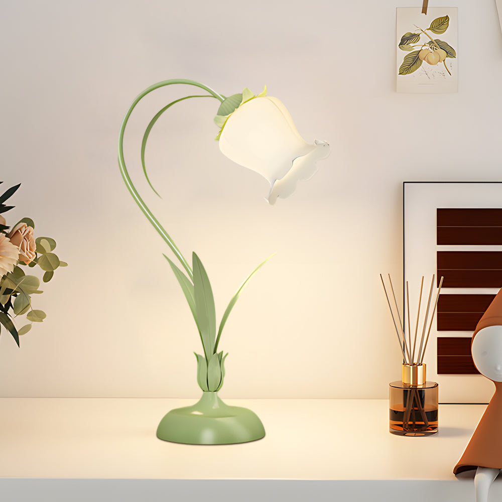 Rustic Green Desk Lamp Floral Shade