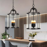 3 4 Light Candlelight Vintage Cylinder Glass Lantern Pendant Light Black