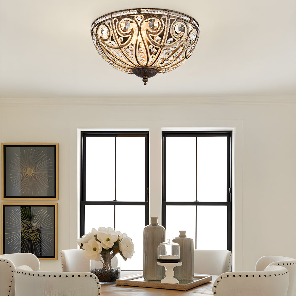 Crystal Adorned Roman Style Flush Mount Ceiling Fixture