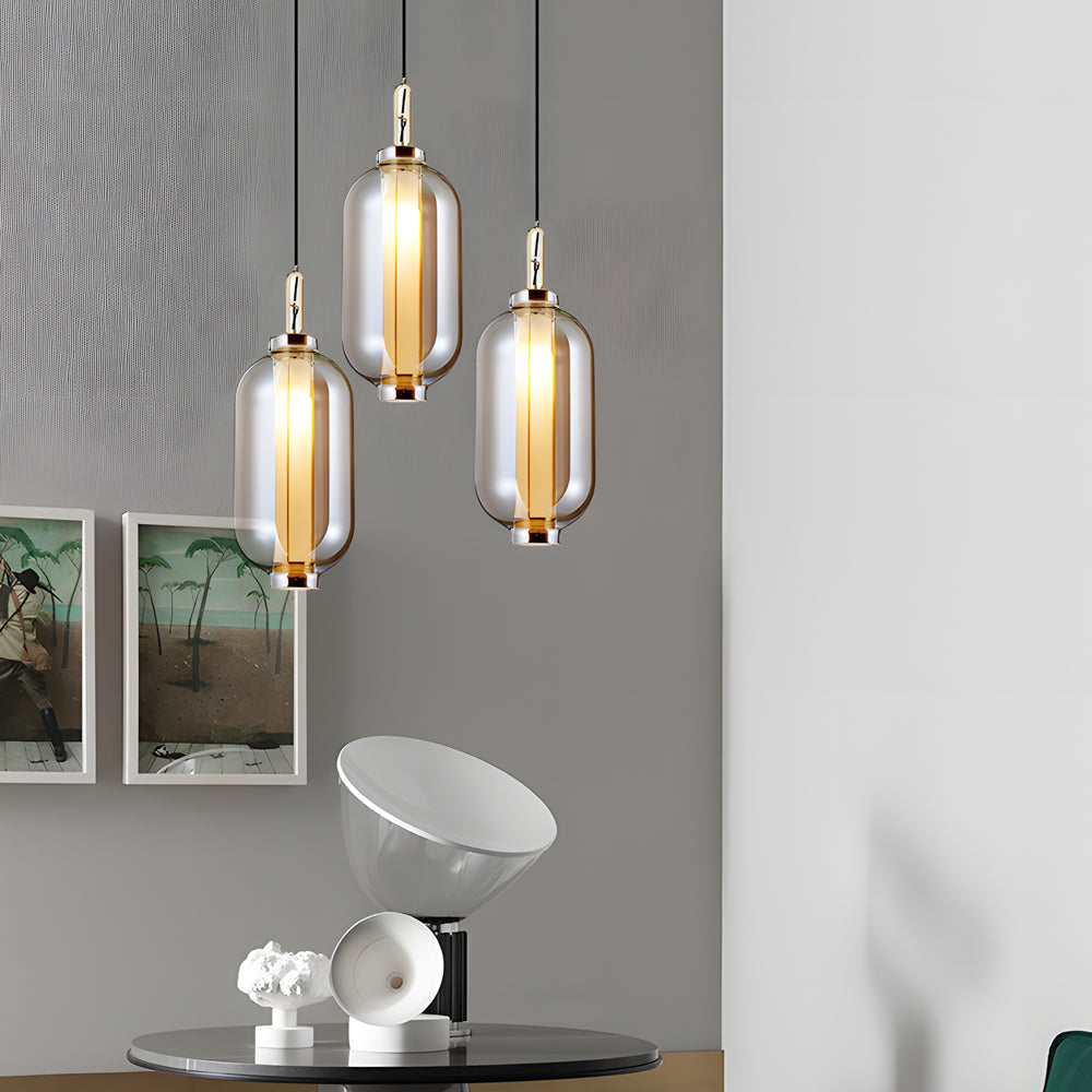 1 Light Amber Glass Shade Post Modern Pendant Lights Hanging Lamp