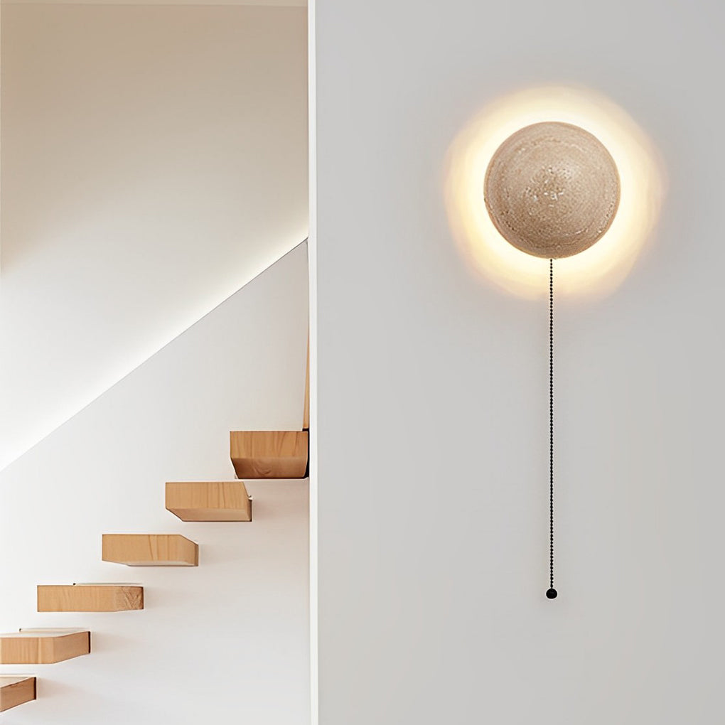 Japanese Style Travertine Stone Round Led Wall Sconce