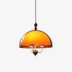 Amber Dome Pendant Light with Walnut Accents – Modern Retro Illumination