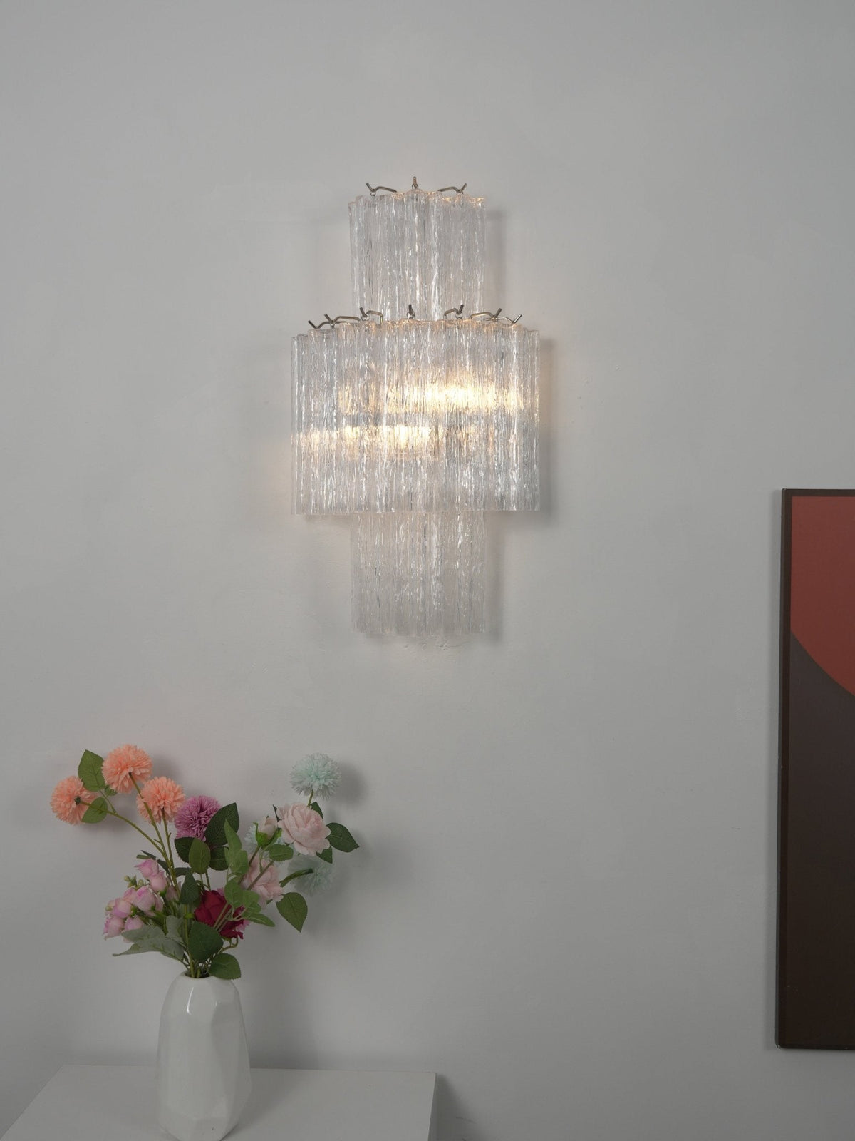 Glacier Tier Textured Glass Wall Sconce in Nickel