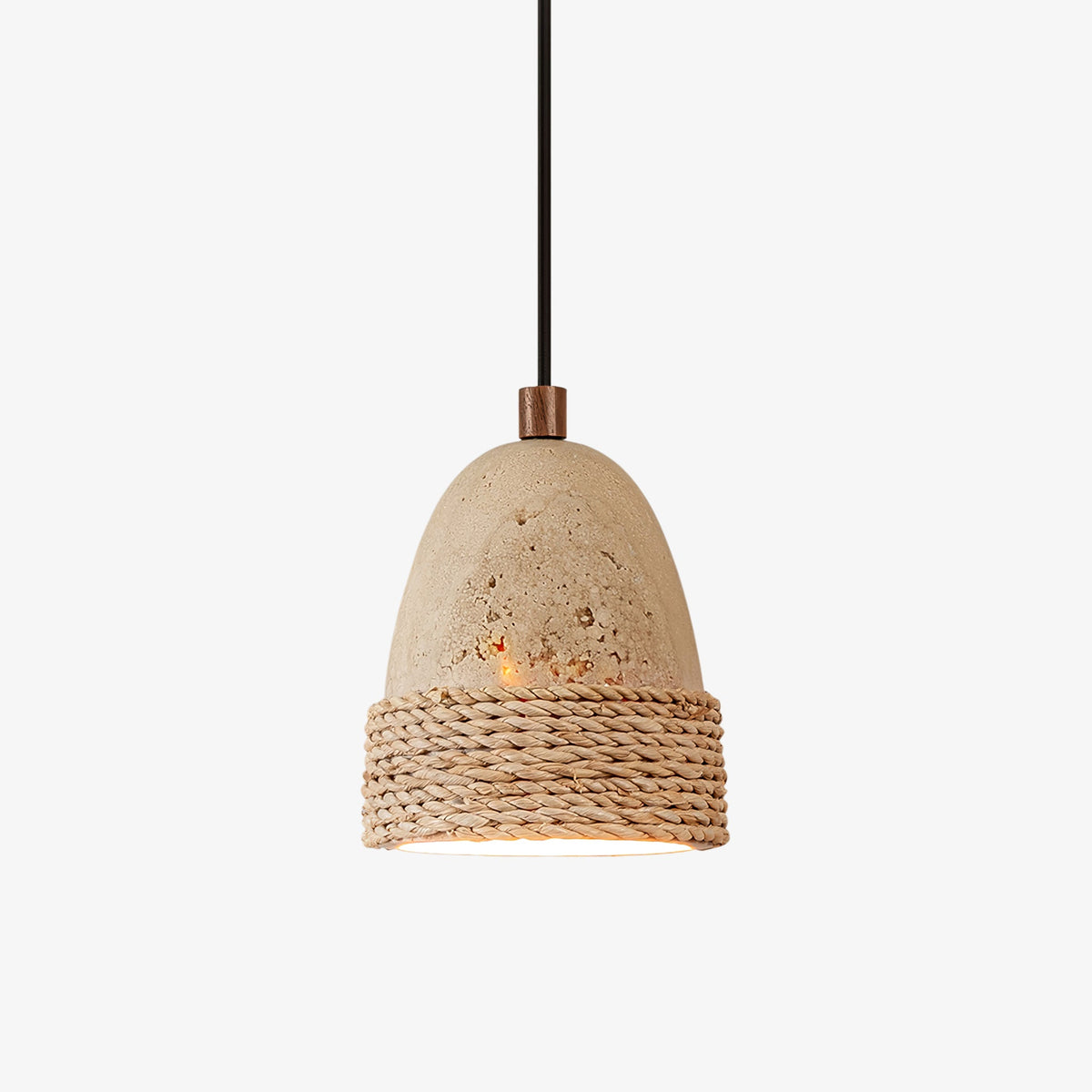 Arbor Nest Travertine Pendant Light with Rattan Accent