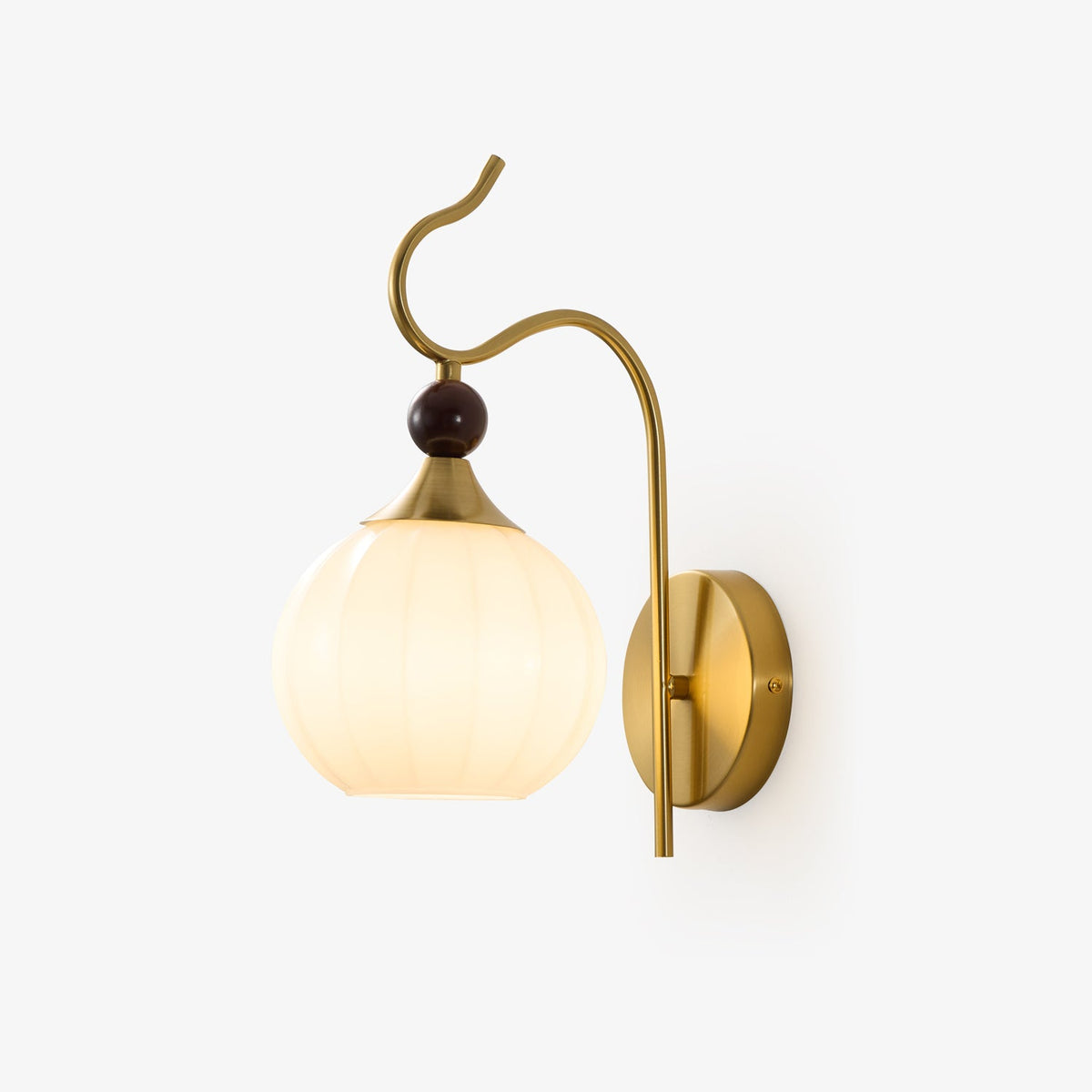 Celeste Curved Wall Sconce in Gold or Black with Pleated Glass Shade